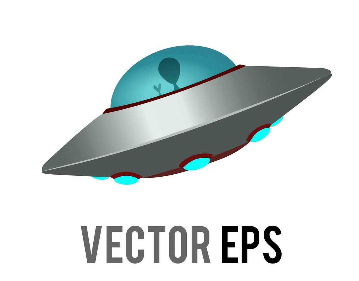 vector gradient silve UFO spaceship icon with alien