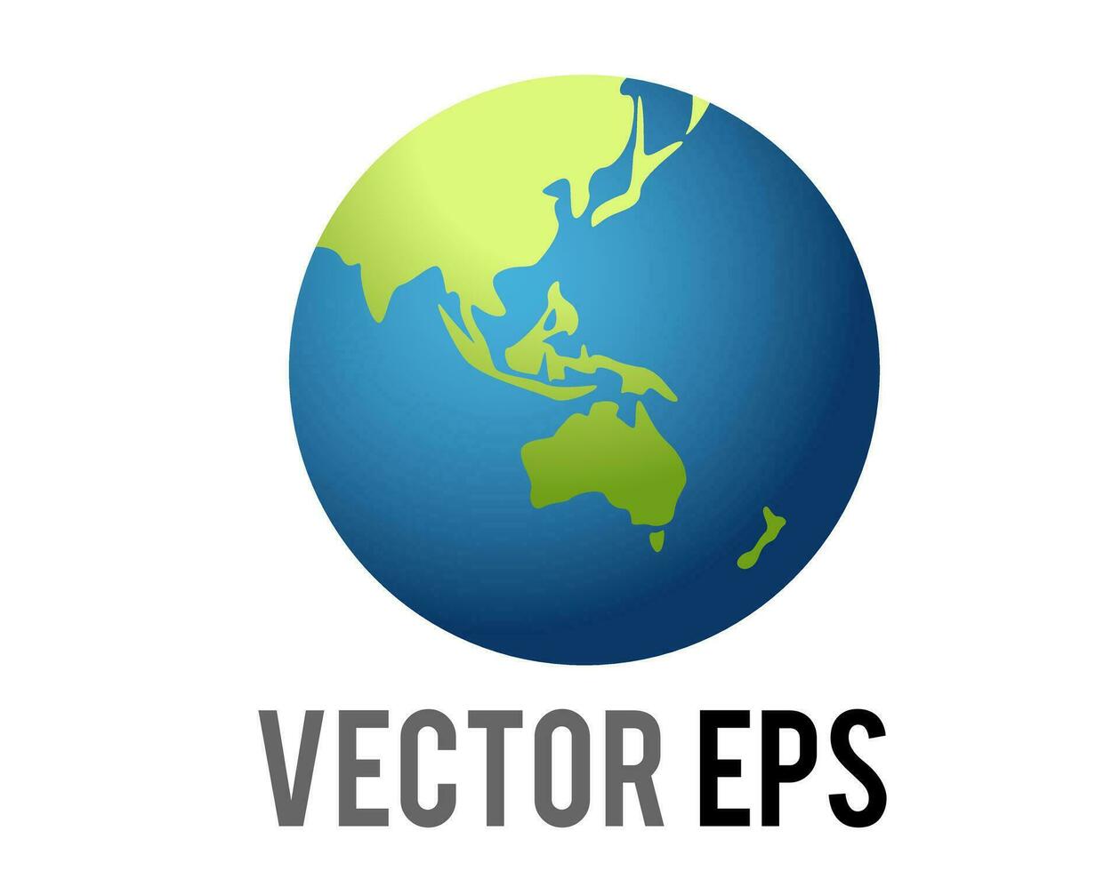 Vector globe icon, showing showing Asia and Australia in green against blue ocean