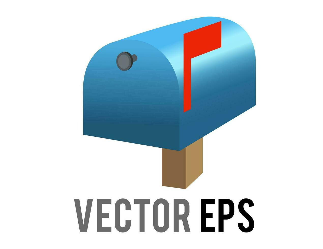 Vector blue close mailbox, letterbox, postbox icon with red raised flag