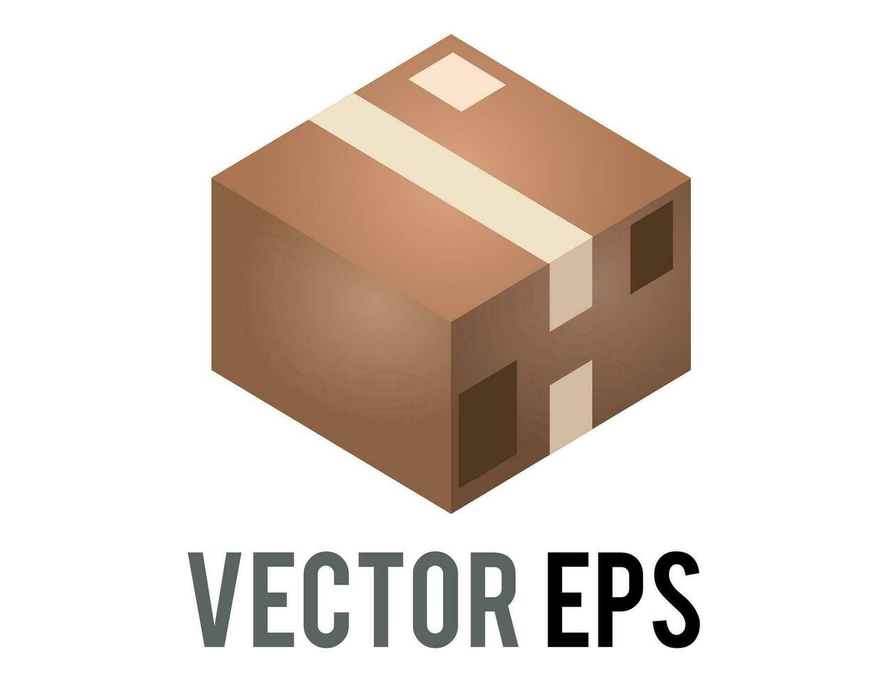 Vector light brown cardboard package box icon with shipping label and taped shut