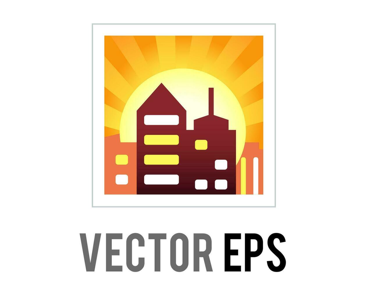 vector degradado naranja cielo icono con Dom ajuste detrás ciudad edificios a puesta de sol