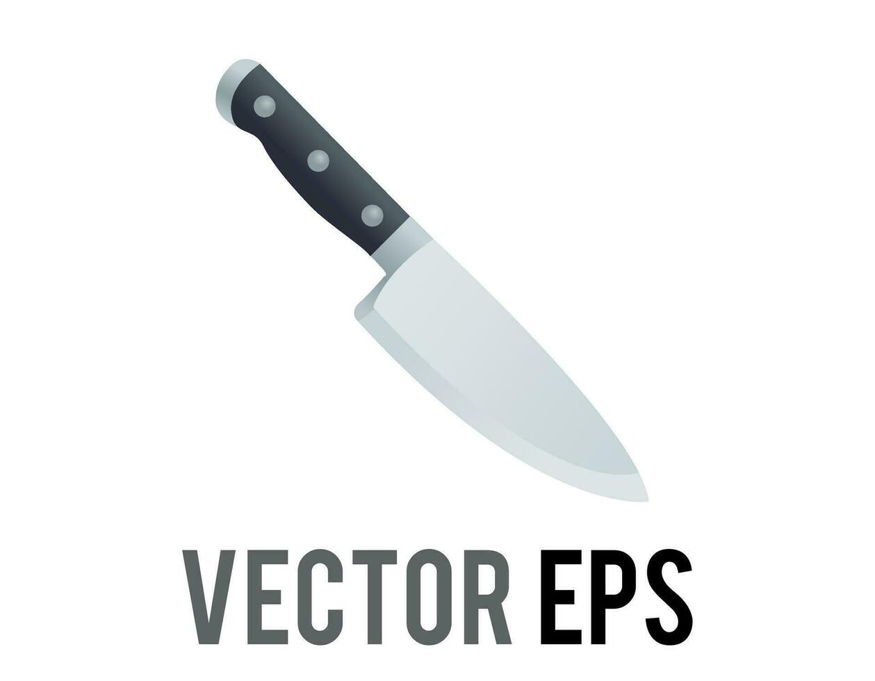 vector kitchen knife with a long steel blade icon with black handle