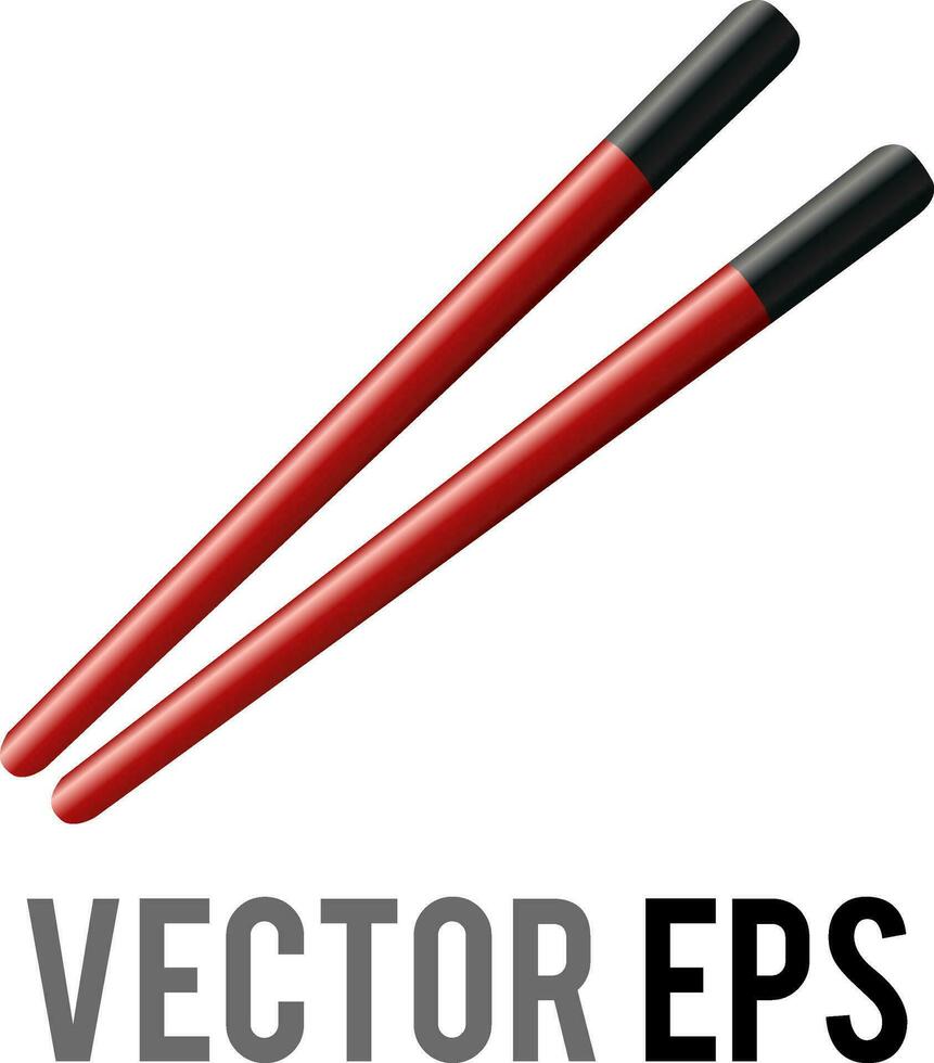 A pair of red wood equal length chopsticks vector icon, eating utensil used throughout East Asia