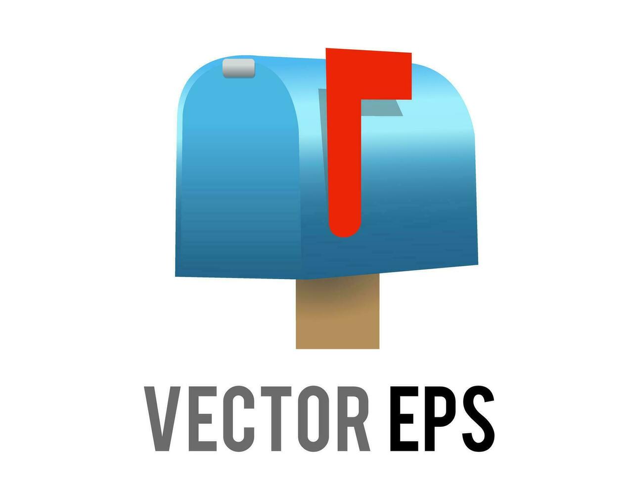 Vector blue close mailbox, letterbox, postbox icon with red raised flag