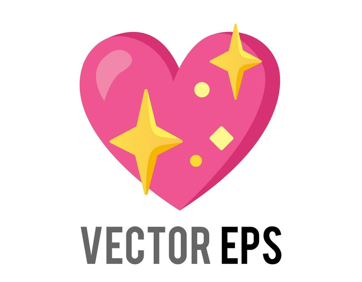 Vector glossy pink love heart icon with gold sparkling stars