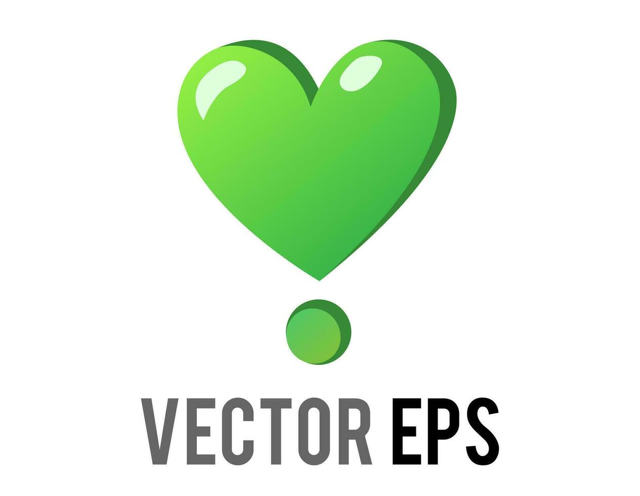 Vector love gradient green glossy love heart exclamation mark icon, used for expressions of passion, romance