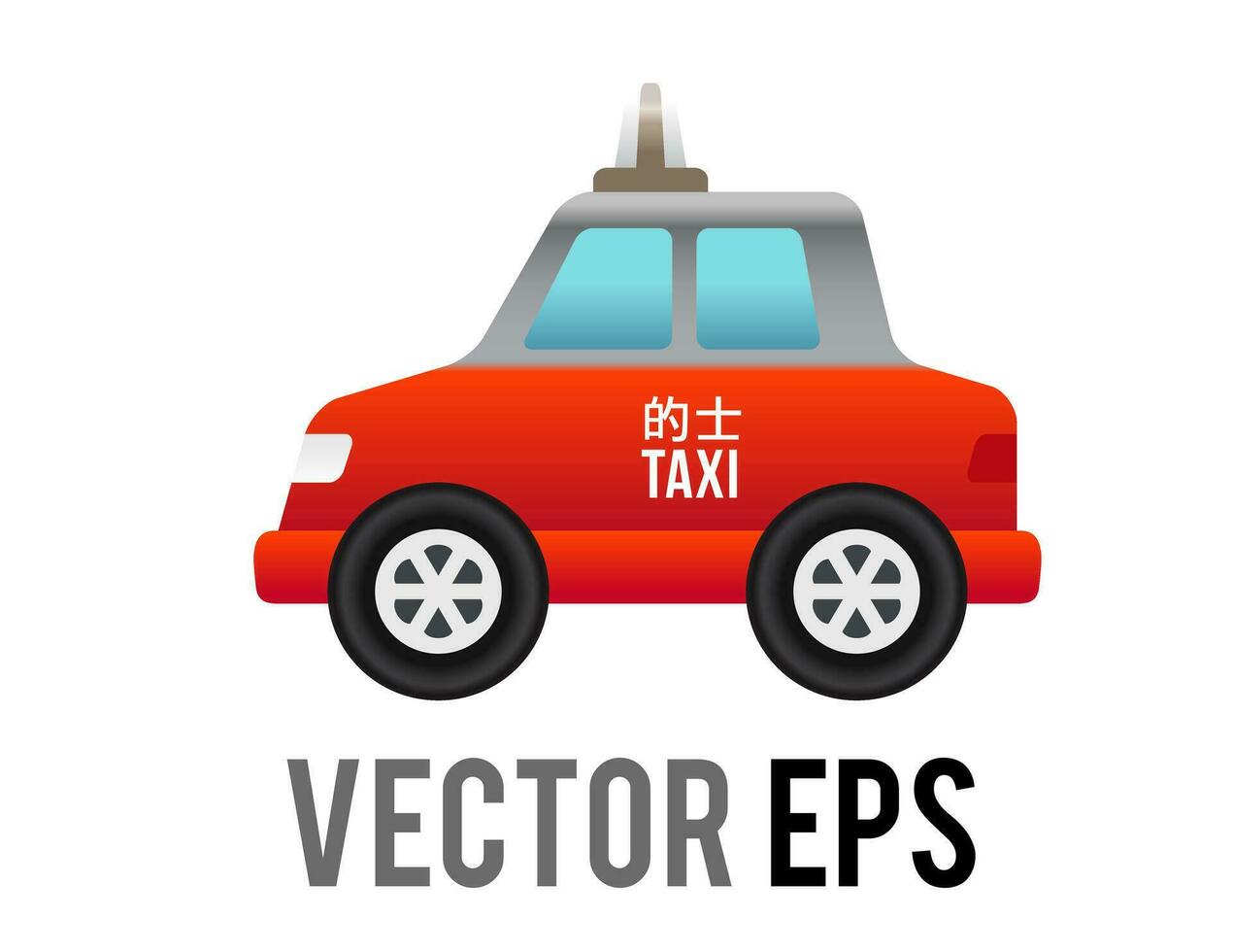 Vector side of hong kong red city taxi car icon with gradient blue window
