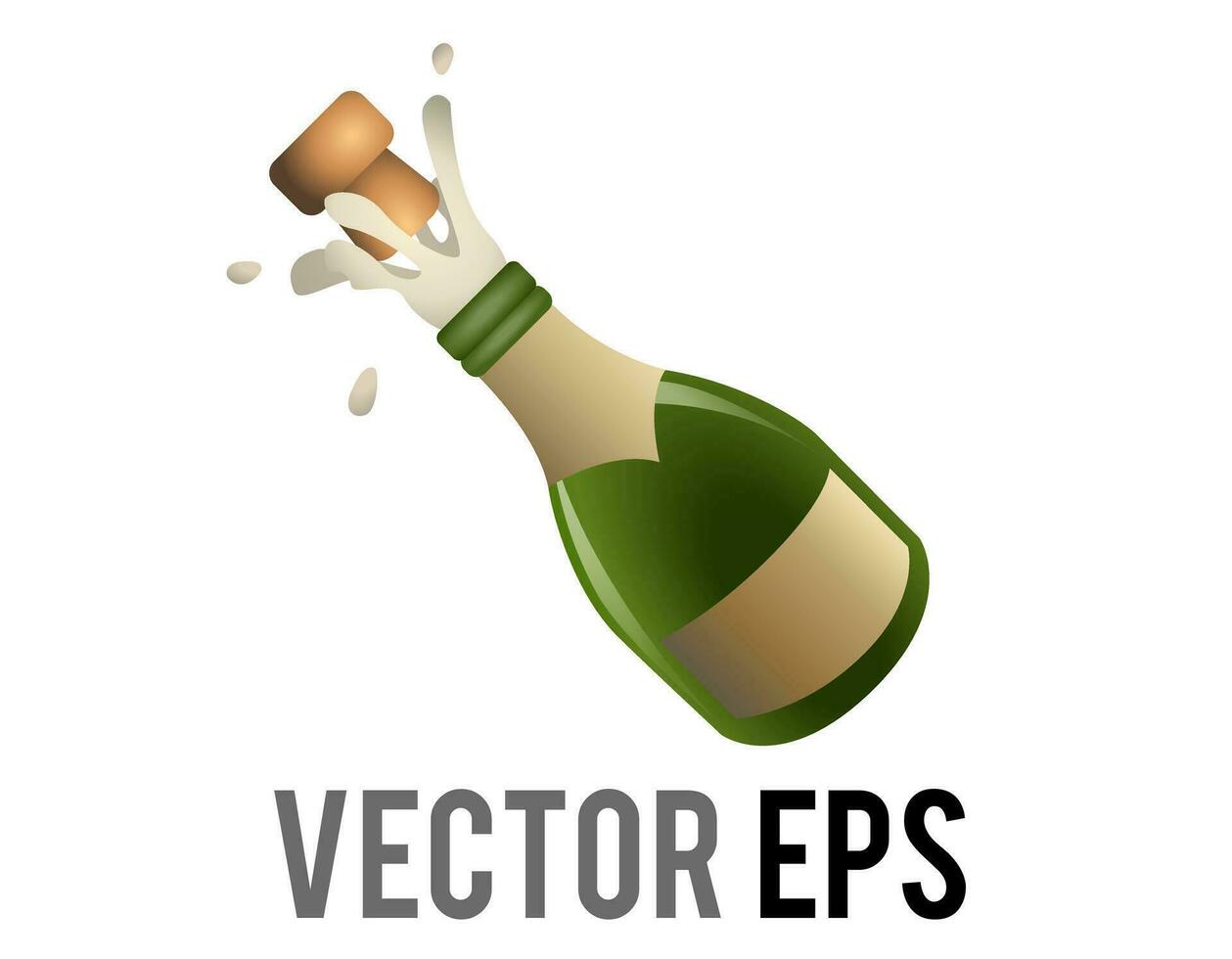 Vector green bottle of champagne or sparkling wine icon with label