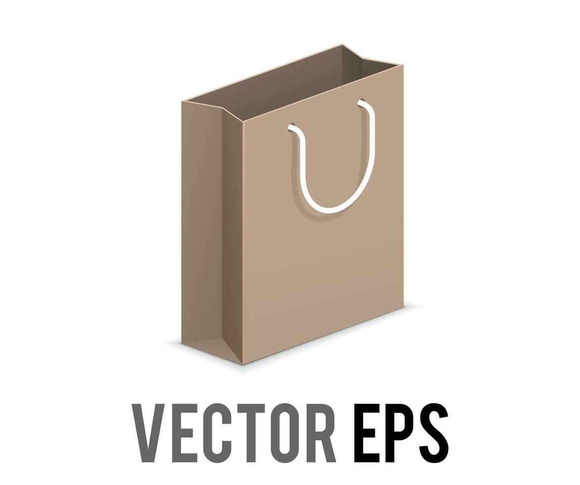 Vector brown recycled paper retail product string shopping gift bag icon with handle