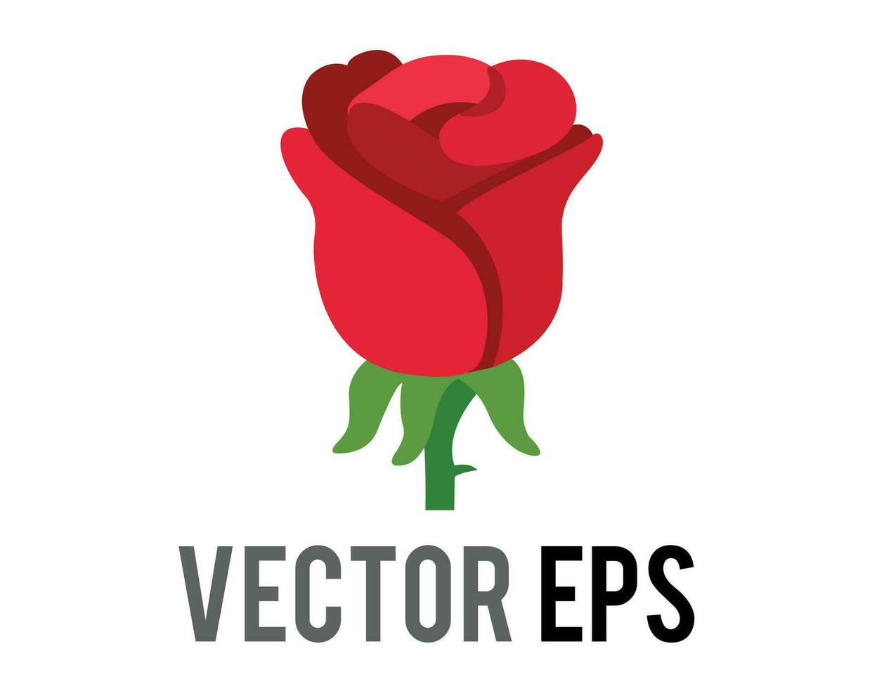 Vector red rose flower icon with green stem and leaves