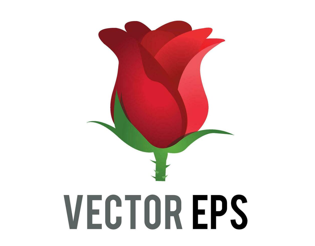 Vector red rose flower icon with green stem and leaves