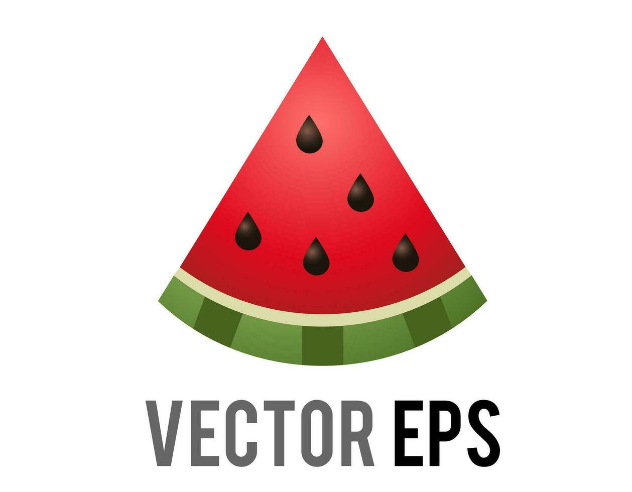 Slice of vector red watermelon icon, showing red pink flesh, black seeds and green rind