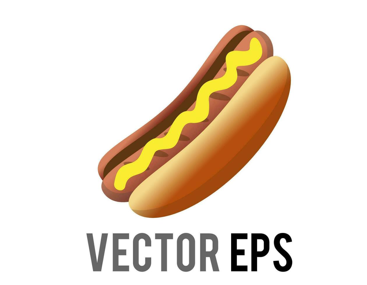 Vector fast food cooked sausage of hot dog in sliced bun with yellow mustard icon