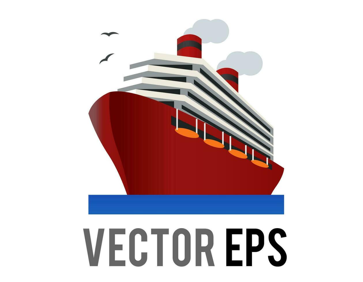 Vector red large ship icon, transport of people or cargo across ocean