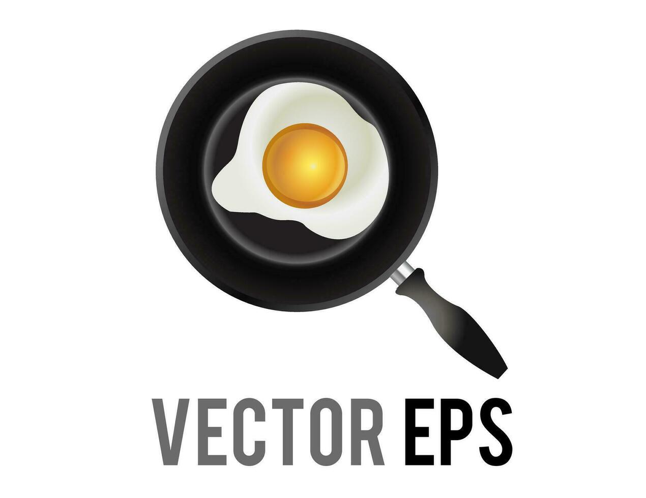 Vector cooking breakfast sunny side up egg icon on black flying pan with handle