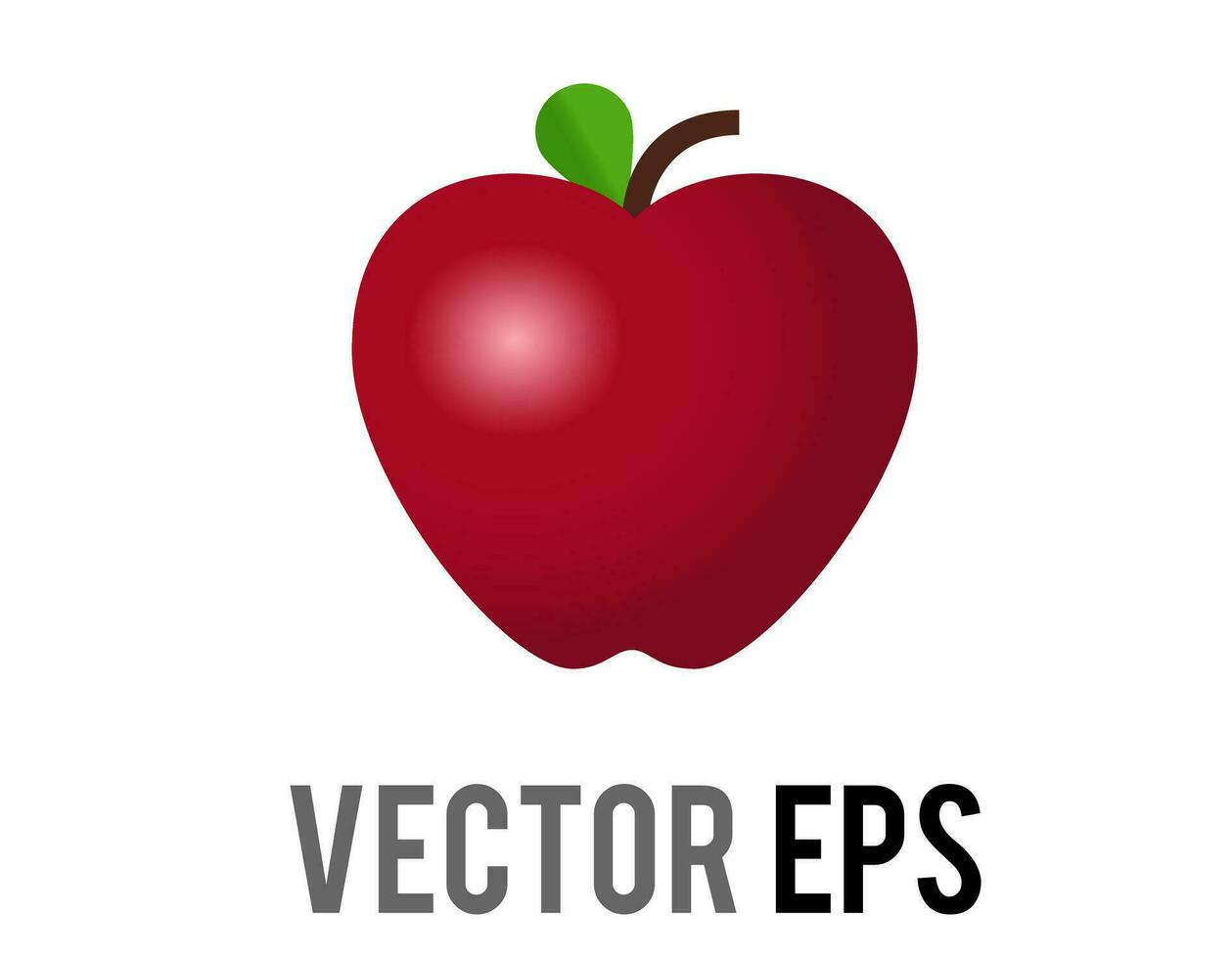 Vector classic red apple icon, shown with stem, single, green leaf