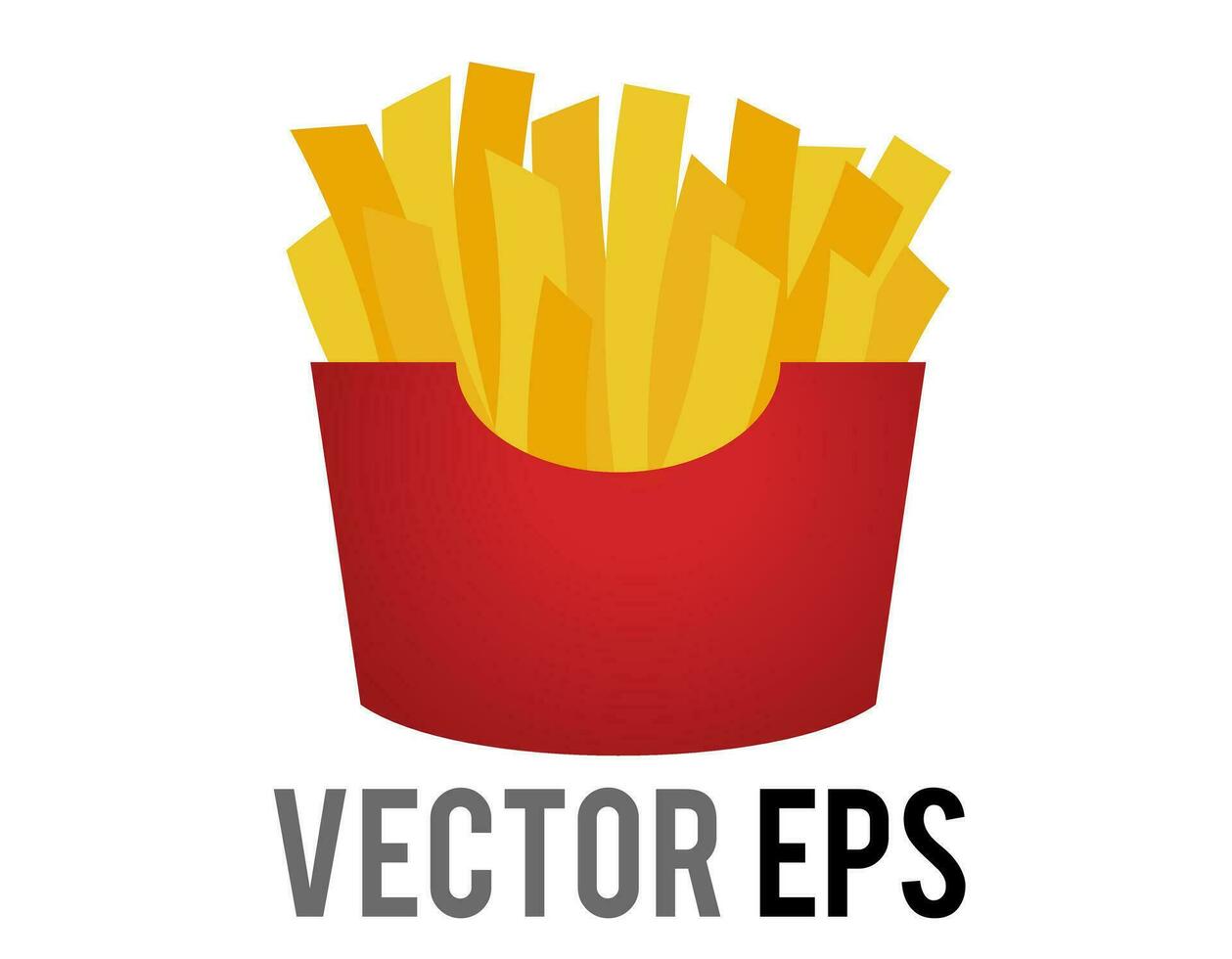 Vector thin cut, golden brown French fries junk food icon in red carton