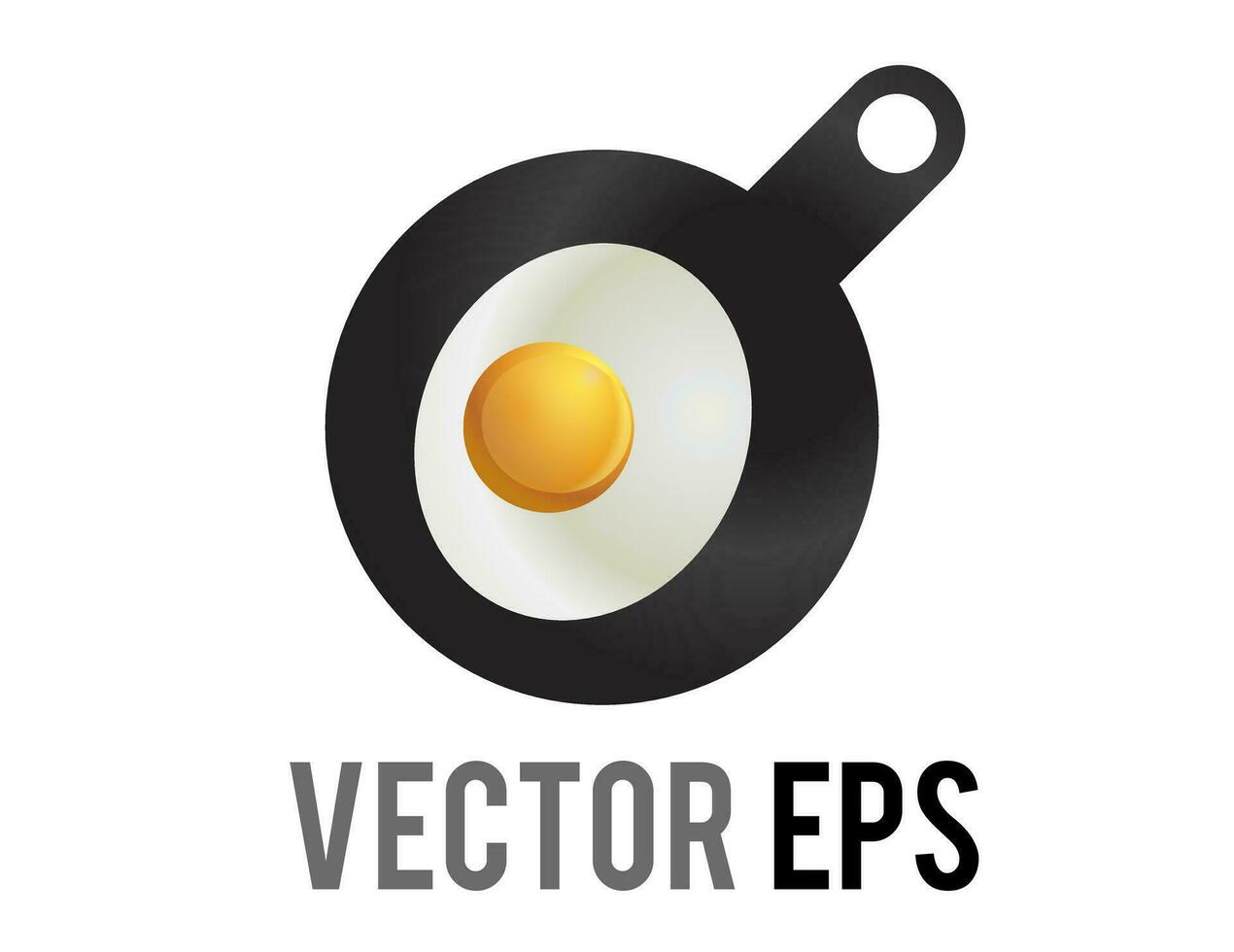Vector cooking breakfast sunny side up egg icon on black flying pan with handle