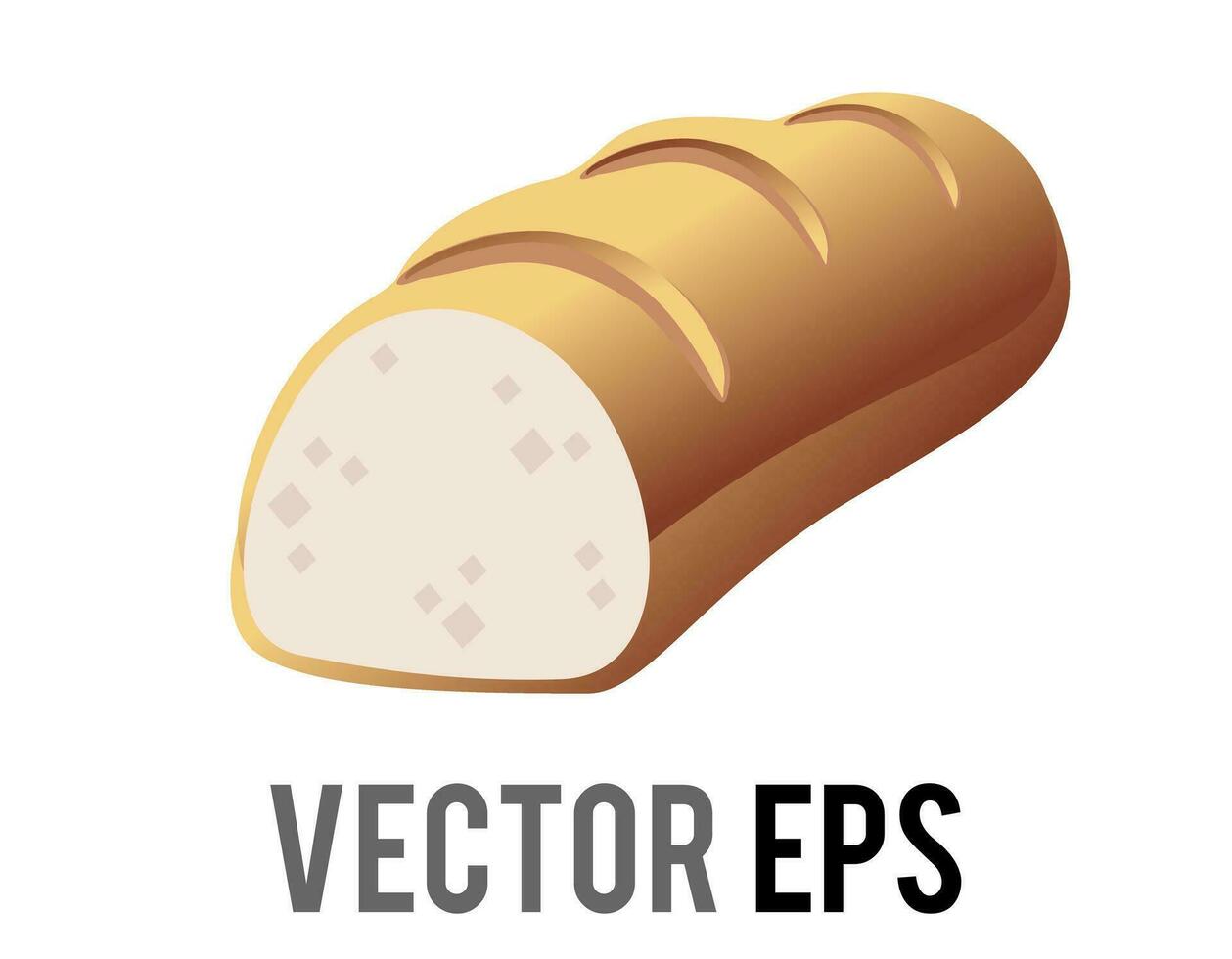 Vector brown long, thin loaf of baguette France bread icon with scoring on crust