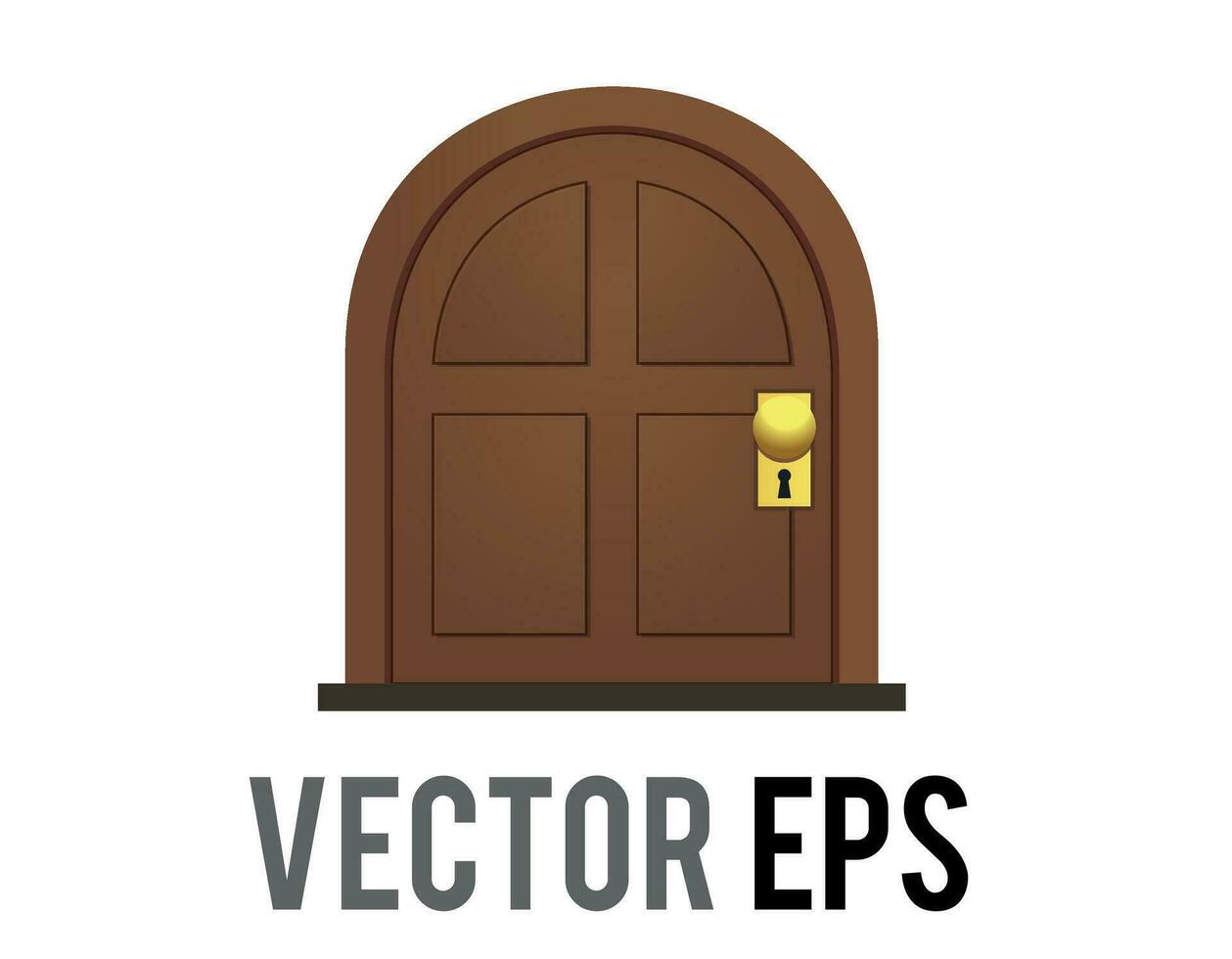 Vector brown wooden door icon as entrance of room, house with a gold handle