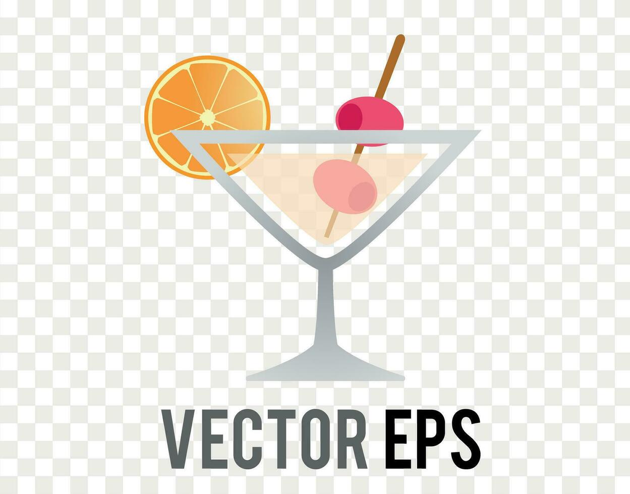 Martini mocktail, cocktail drink flat icon with lemon vector