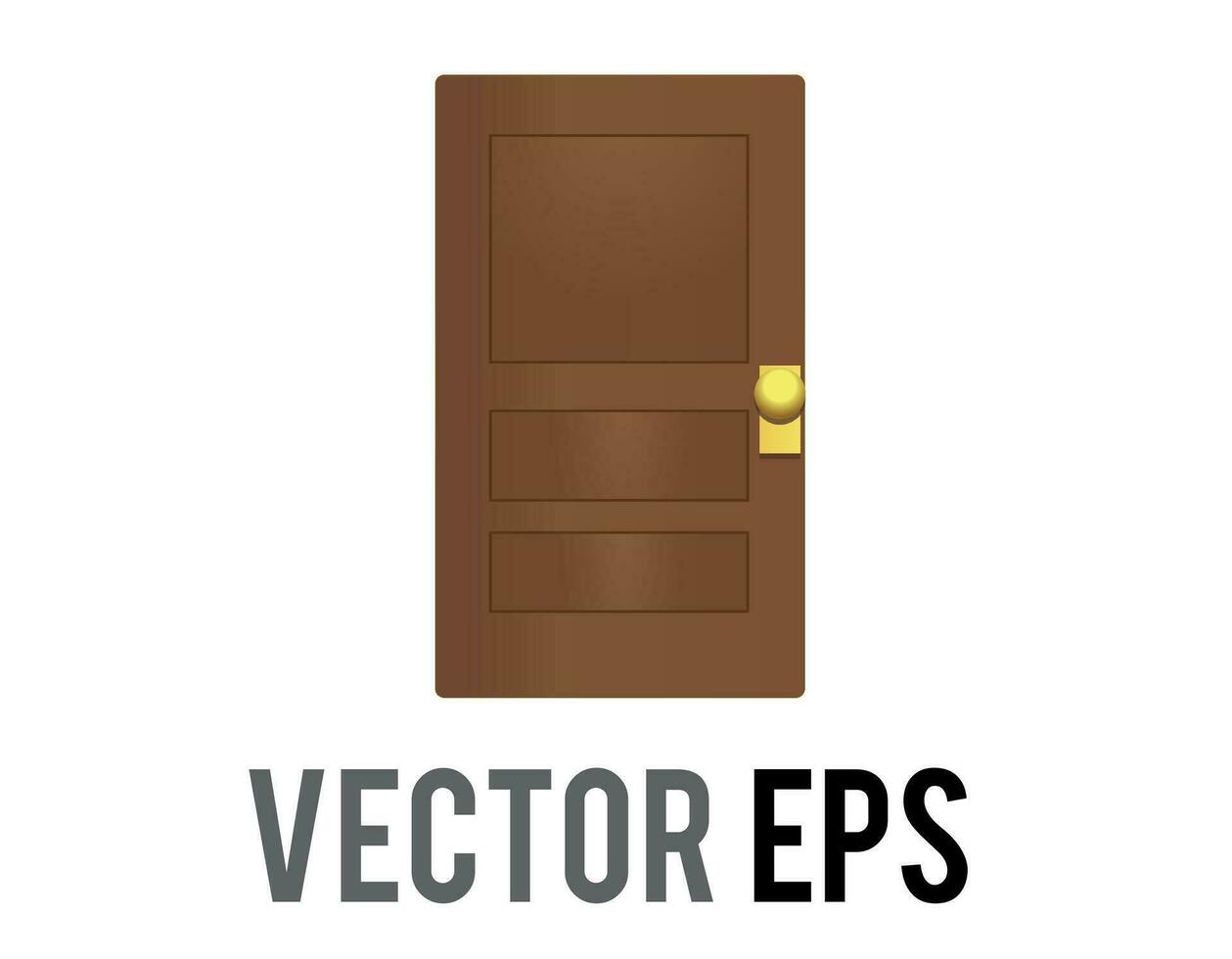 Vector brown wooden door icon as entrance of room, house with a gold handle