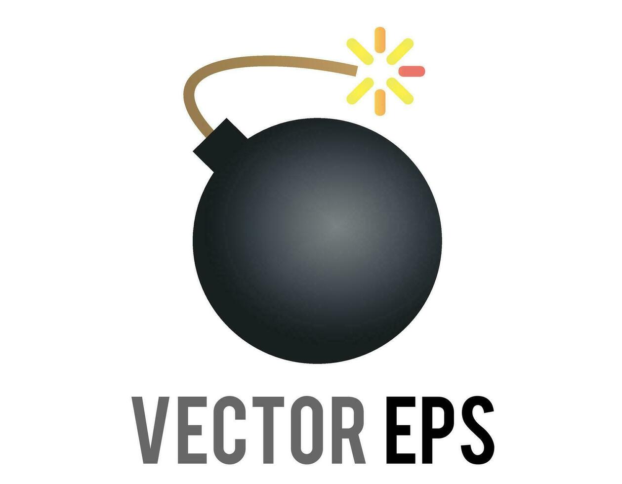 Vector cartoon styled black bomb icon, depicted as black ball with burning fuse