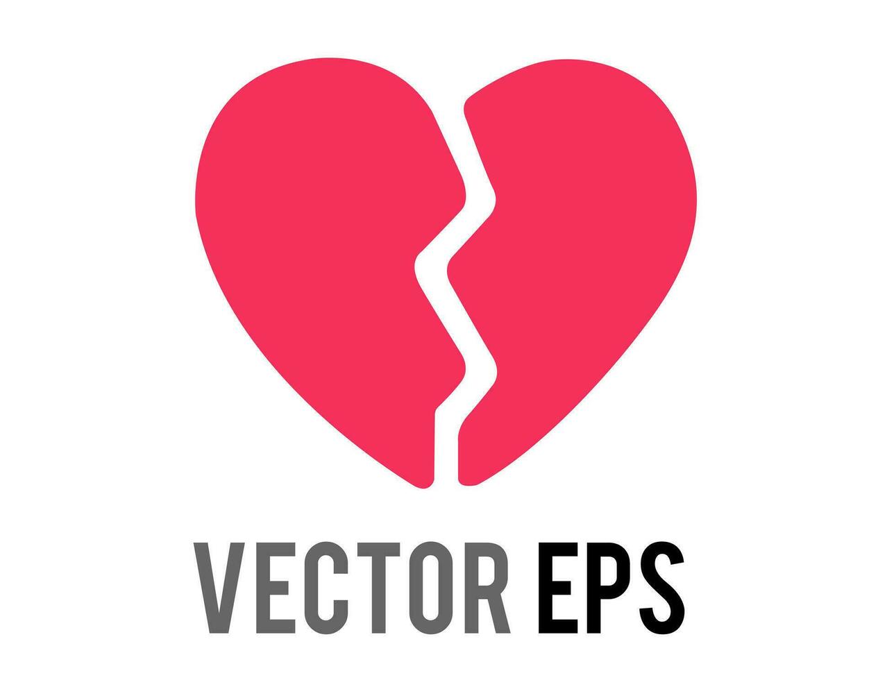 Vector red love heart broken in two icon, breaking heart, brokenhearted