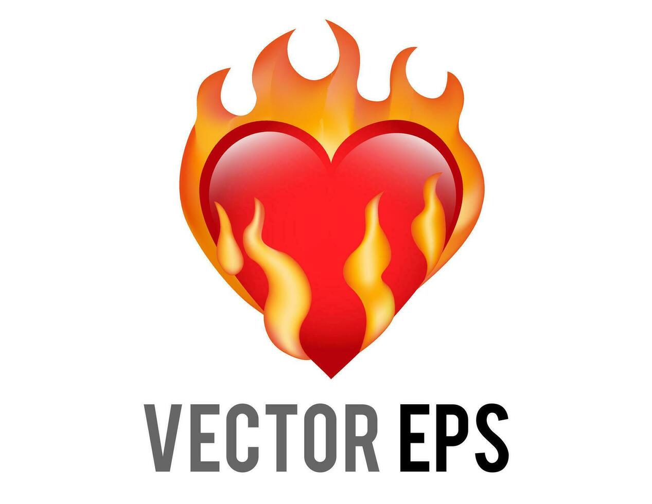 Vector classic love red glossy heart on fire icon, used for desire, lust
