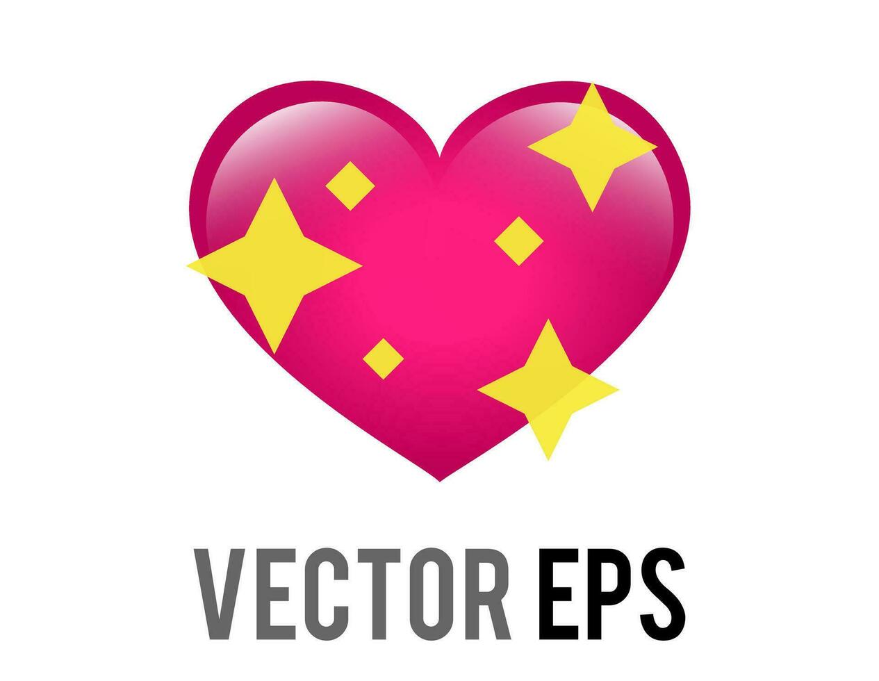 Vector glossy pink love heart icon with sparkling stars, used for expressions of shimmering