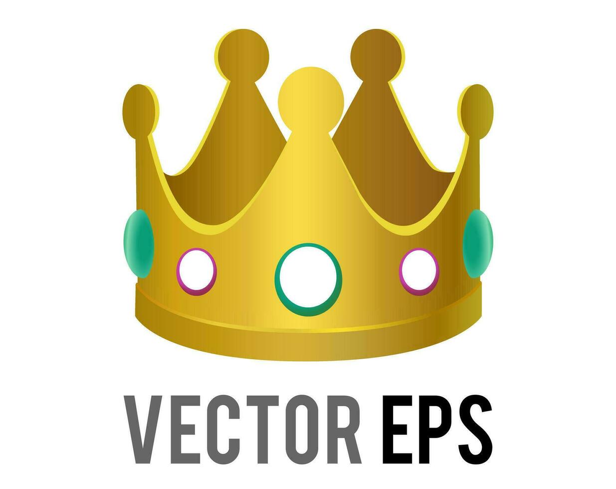 Vector gradient gold King Queen crown icon with gemstone jewels on the sides