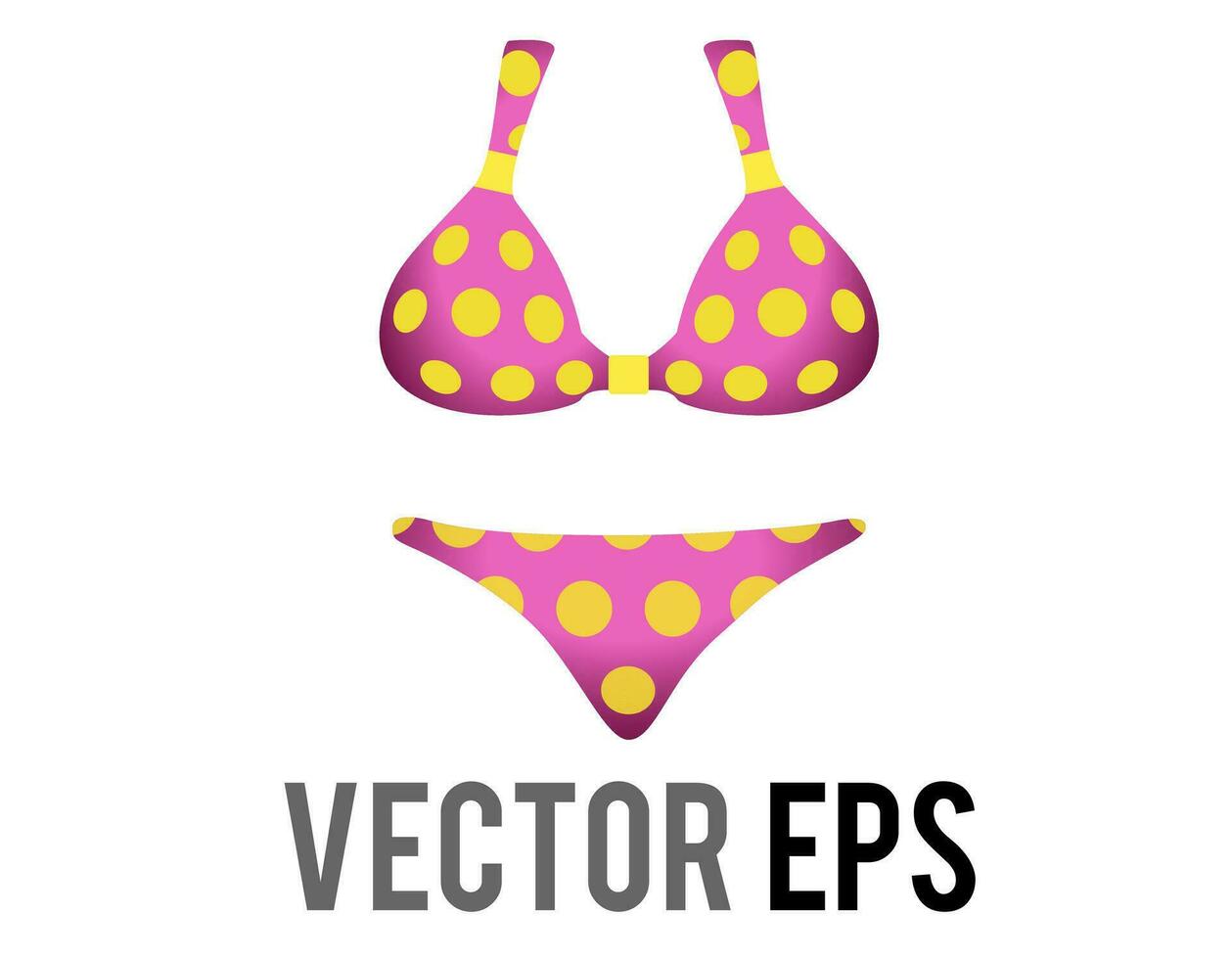 Vector pink two piece female swimsuit bikini icon with yellow circle dots pattern