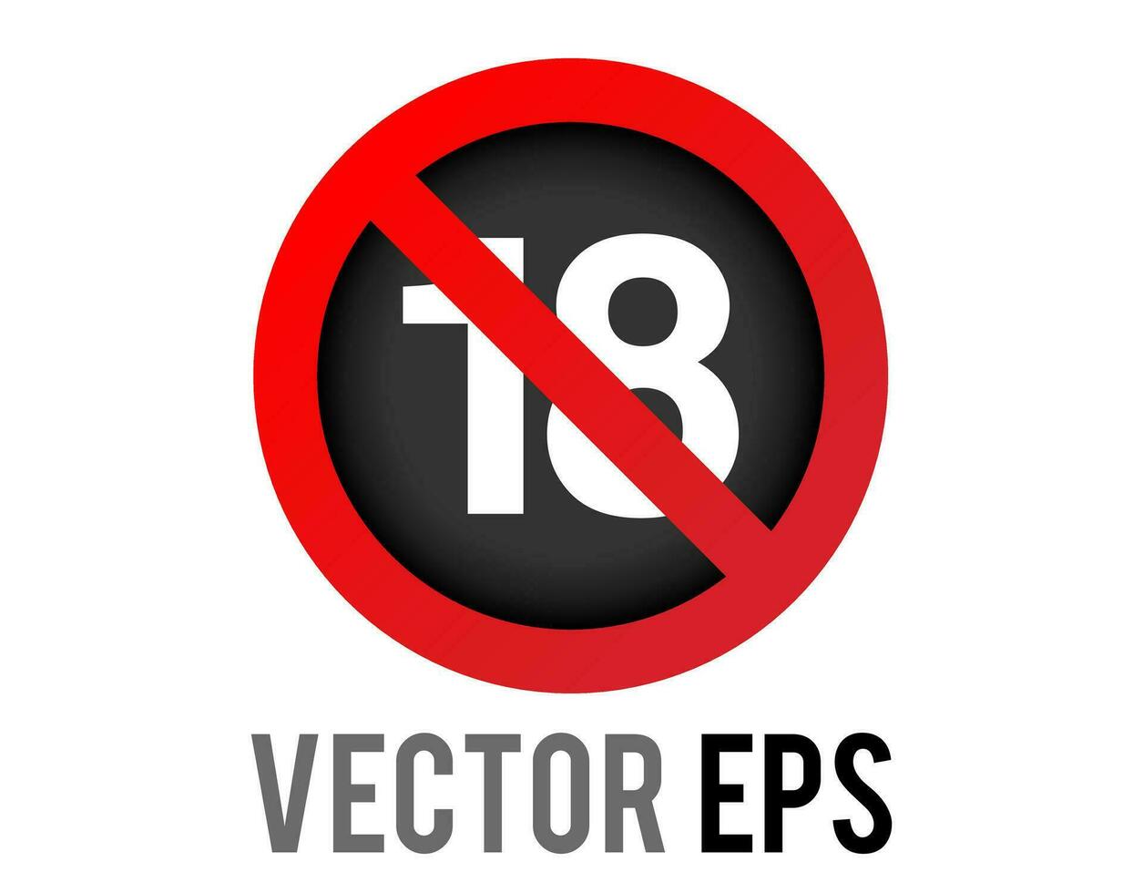 Vector red circle restricted icon with number eighteen and red stroke