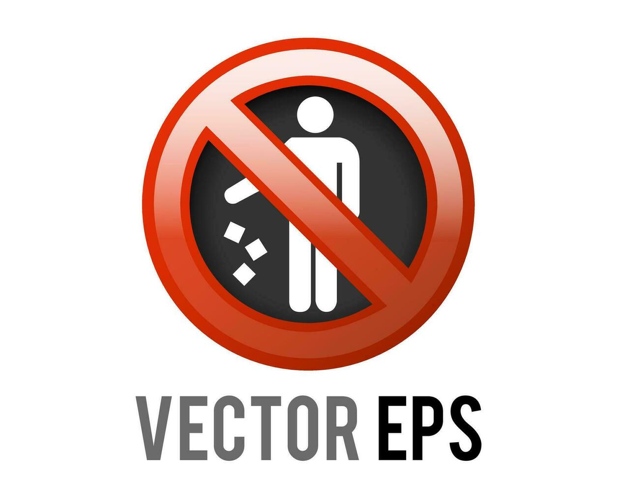 Vector red circle restricted icon with person dropping litter rubbish, trash and red stroke