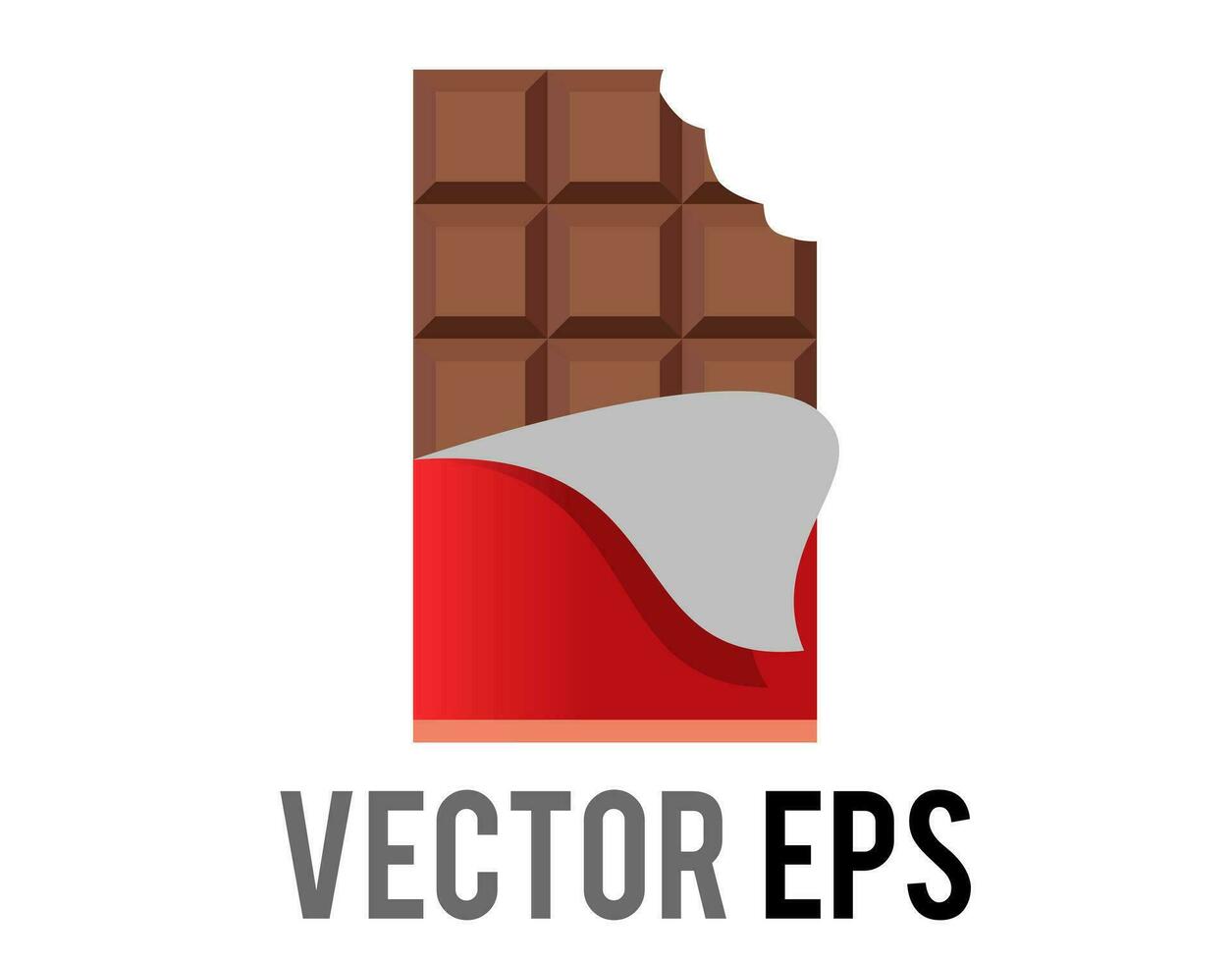 Vector brown block of dark chocolate bar icon with red packaging