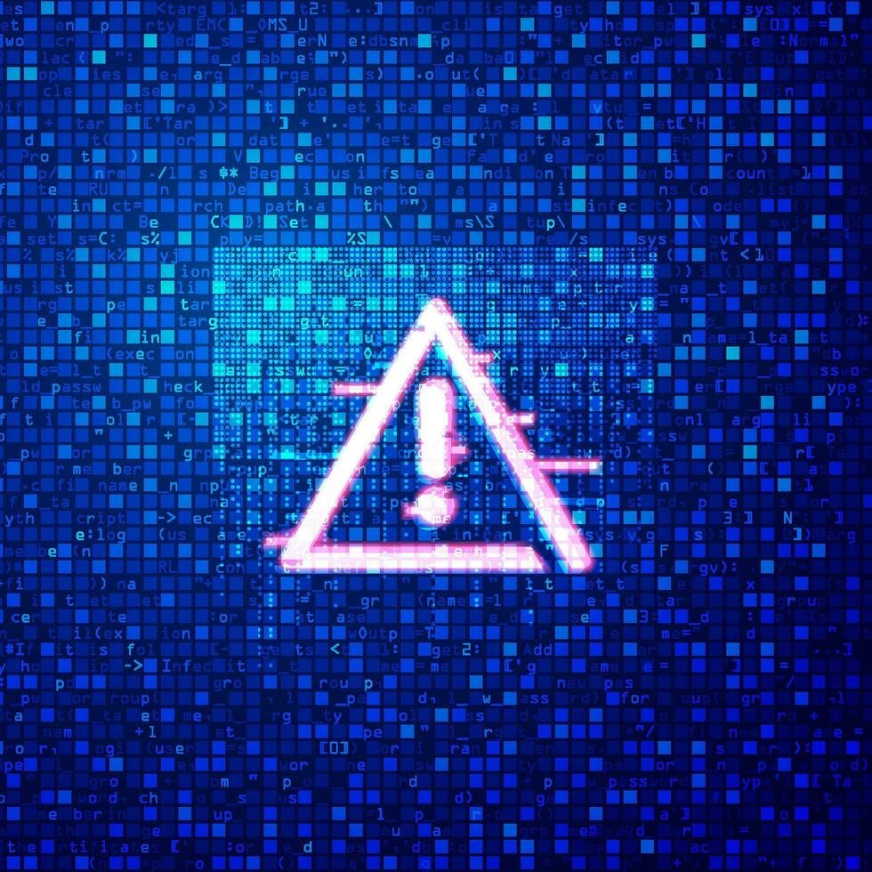 concept of cyber attack or cyber security, graphic of warning sign with programming script background vector