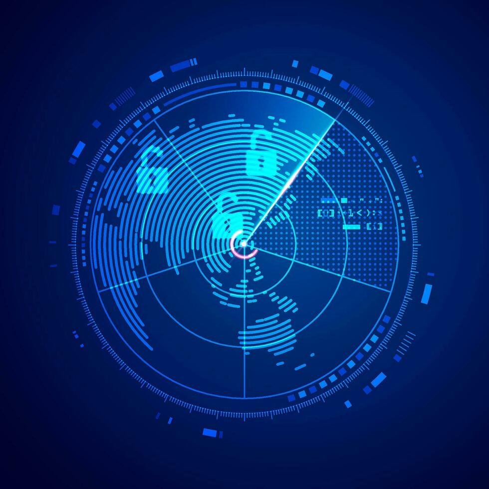 concept of cyber war or cyber warfare, graphic of radar screen with futuristic element vector