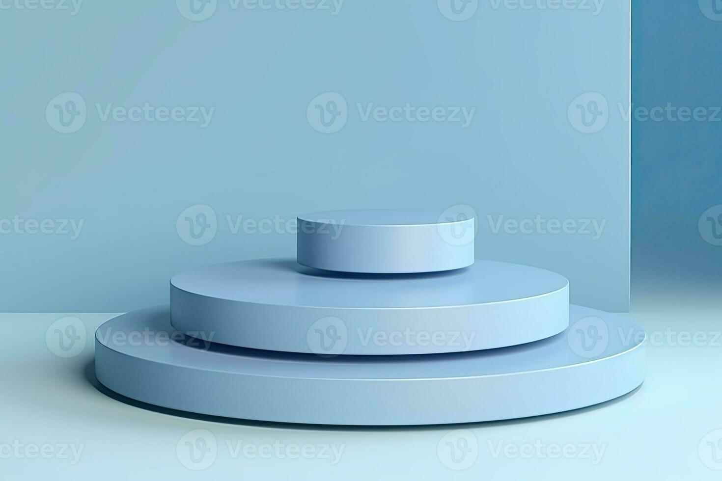 Generative AI, Minimal podiums for product display stand pedestal studio blue pastel color background 3d photo