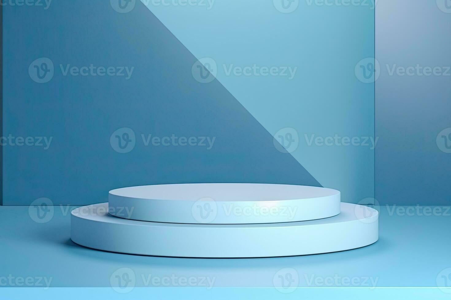 Generative AI, Minimal podiums for product display stand pedestal studio blue pastel color background 3d photo