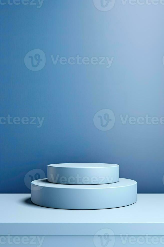 Generative AI, Minimal podiums for product display stand pedestal studio blue pastel color background 3d photo