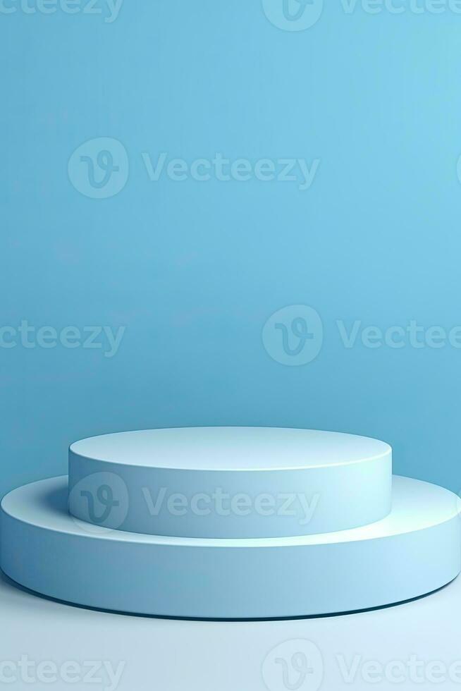 Generative AI, Minimal podiums for product display stand pedestal studio blue pastel color background 3d photo