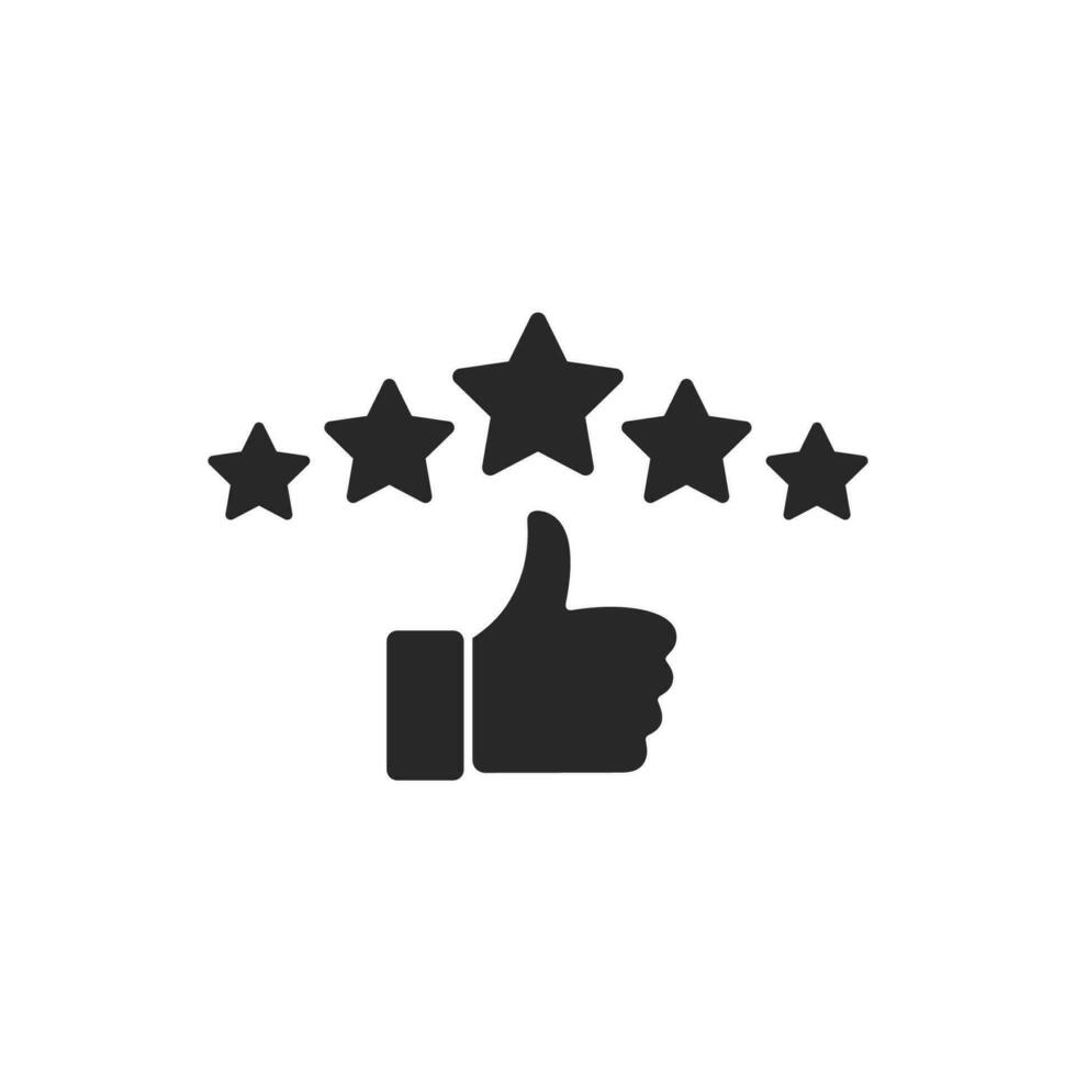 Five stars rating review icon. Customer review 5 stars rating with thumb up vector