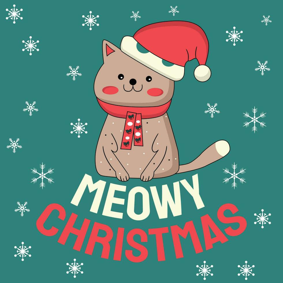 meowy christmas t-shirt design this design is perfect for t-shirts, posters, cards, mugs and more. vector