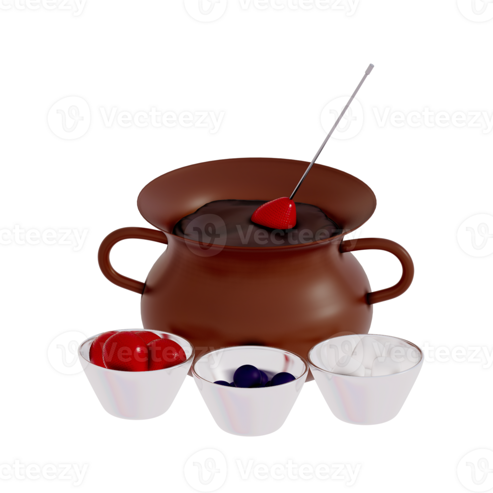 Chocolate Dessert 3D Clipart , set of Classic Chocolate Fondue png
