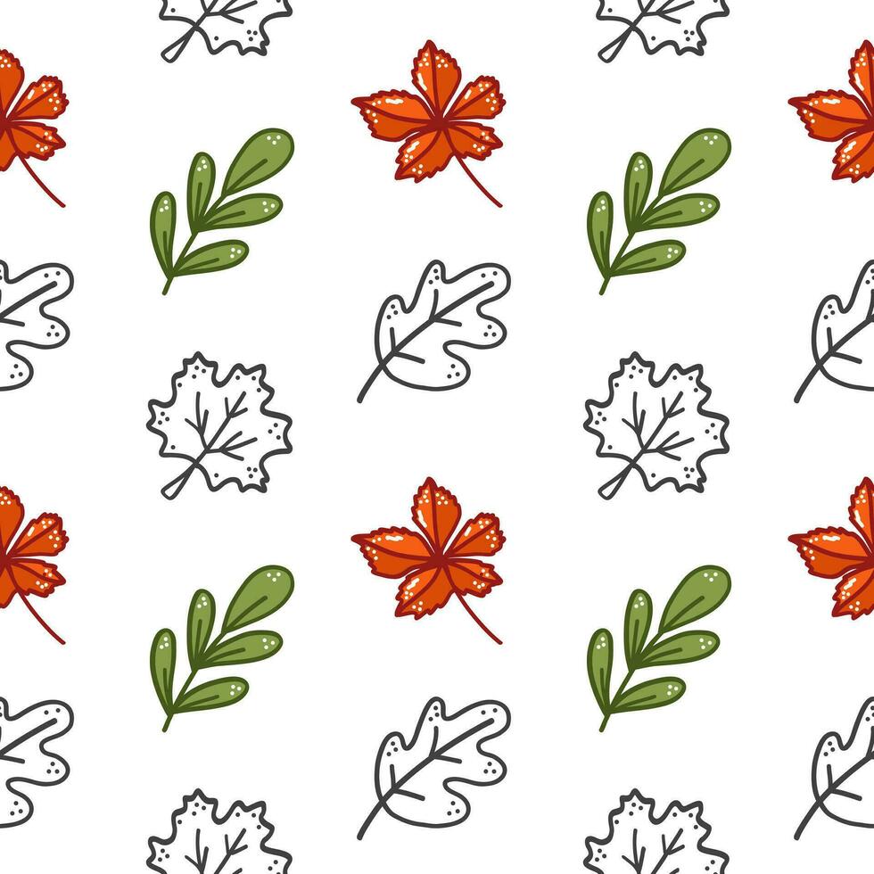 Seamless pattern with autumn leaves red and green. For For gift paper, greeting card, wallpaper, gift paper, pattern fills, web page, background, gift paper, invitation, gift paper. vector