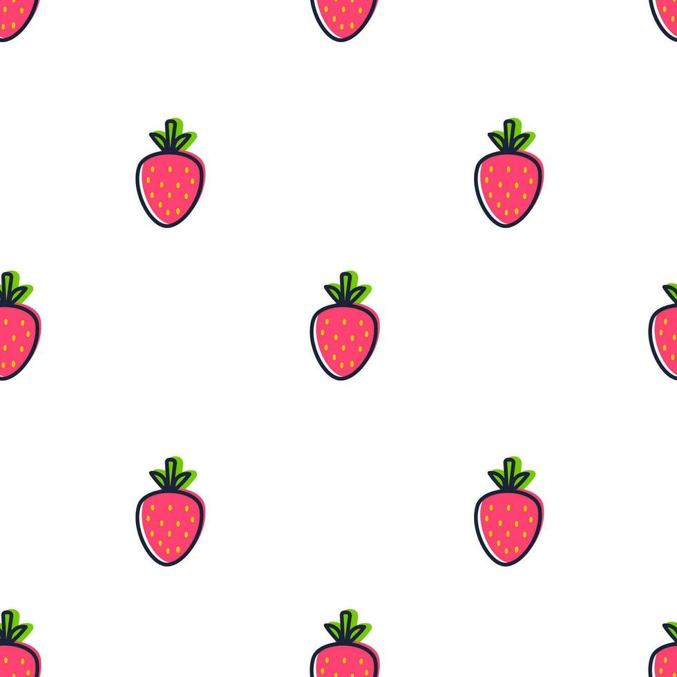 Strawberry hand drawn seamless pattern on white background for typography, textiles. Vector illustration.