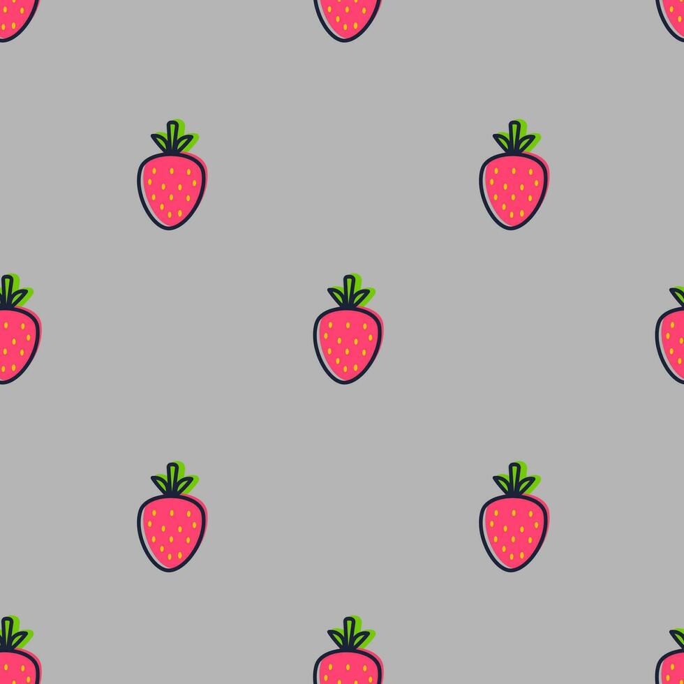 Strawberry hand drawn seamless pattern on grey background for typography, textiles. Vector illustration.