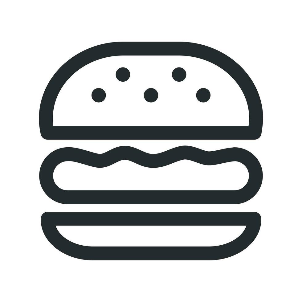 Fast food icon. Linear outline symbol. Simple sign burger isolated illustration on white background. Hamburger. vector