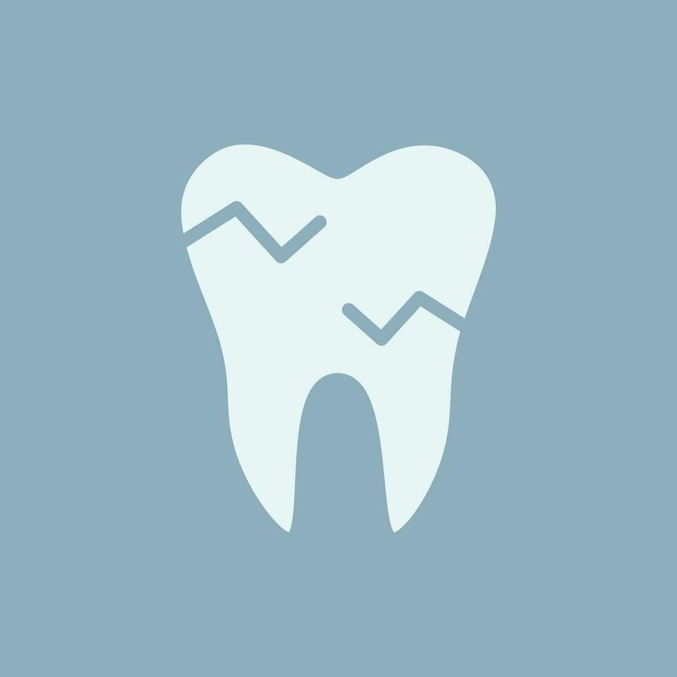 Tooth with a crack icon. Colored. Cracked enamel. Isolated on blue background. vector