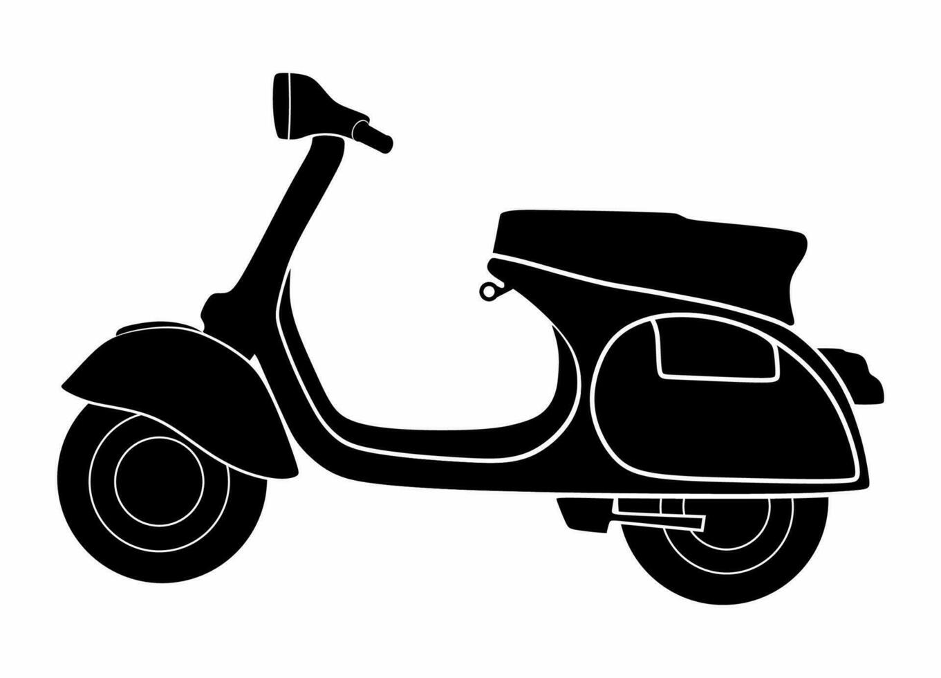 Classic Vespa Scooter Vector Monochrome Design Illustration. Side view classic Vespa.